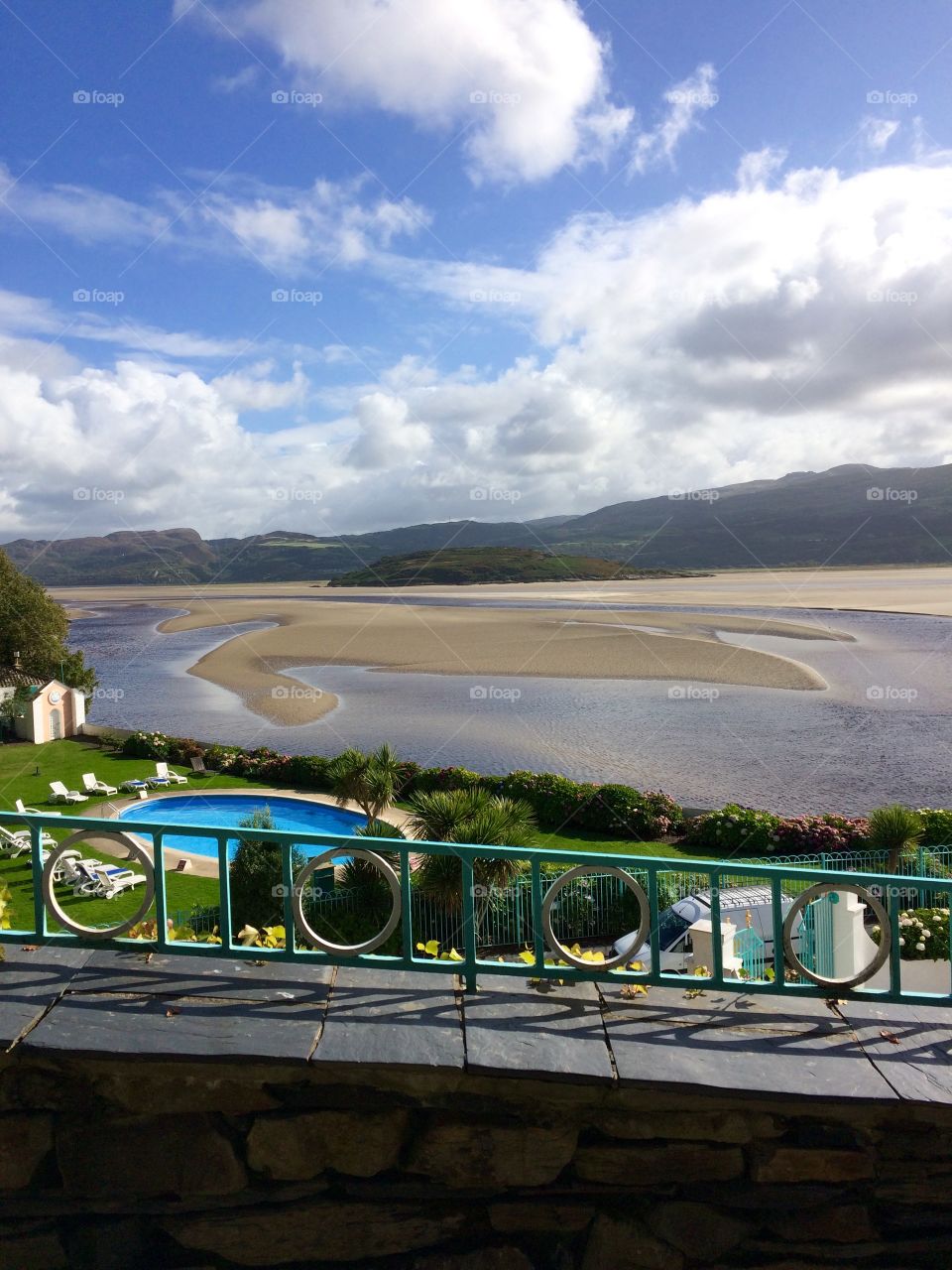 Port Meirion in the summer. Would love to be lounging by that pool in the distance. 