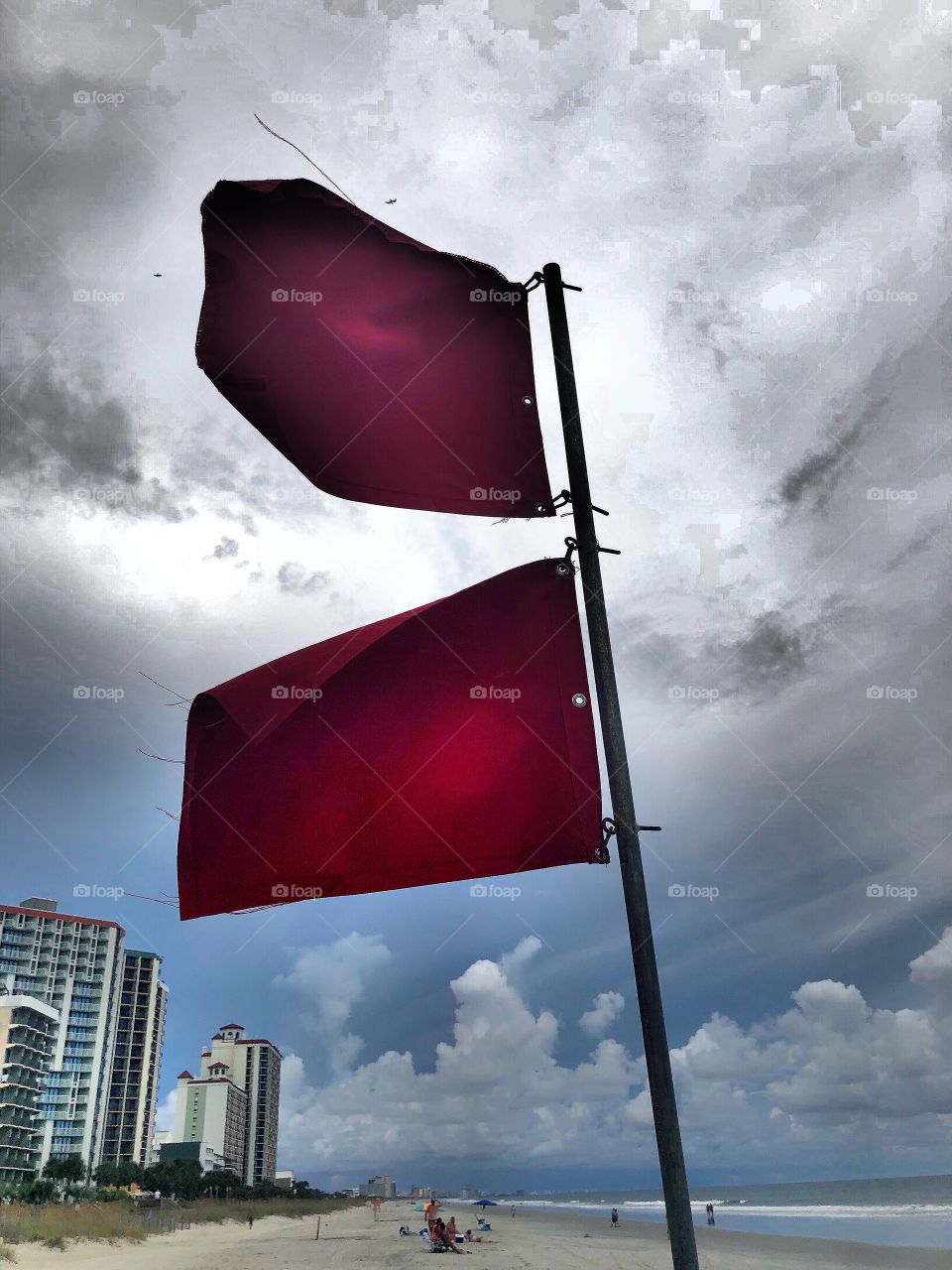 Double red flag warning, no swimming due to strong rip currents in advance of approaching Hurricane. 