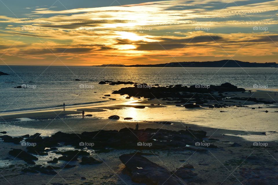 Sunset over A Lanzada beach, Galicia, Spain.