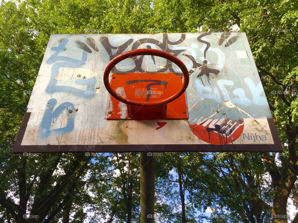Basketball court and basket ring old school