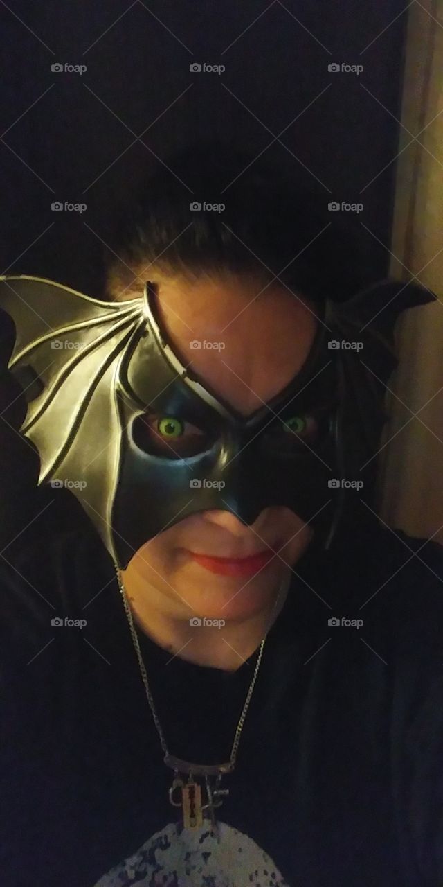 Me wearing Bat Mask