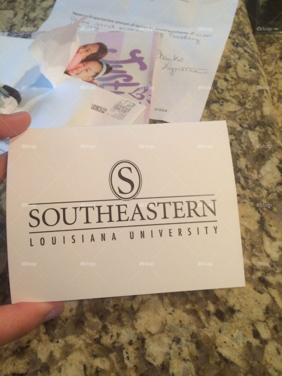 South Eastern University. I got a letter from them thanking me for coming to their on campus testing for HS classes. I was chosen for Spanish.