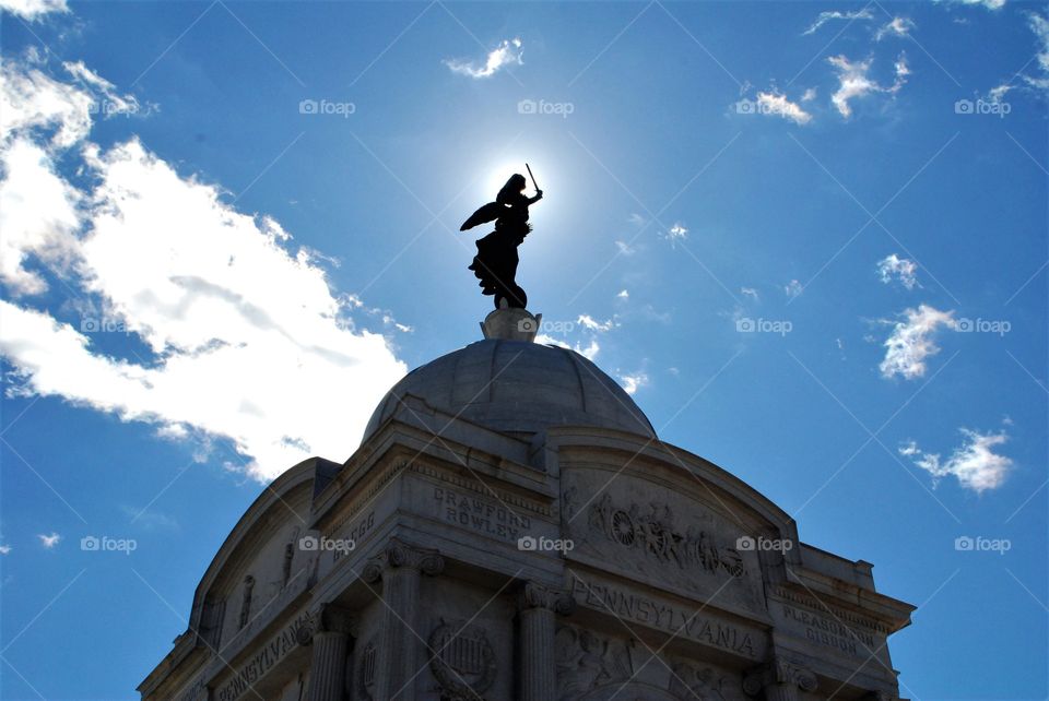 Top of  Pennsylvania Memorial on  Cemetery Ridge in Gettysburg PA. Completed in 1910. Goddess of Victory and Peace is on top.