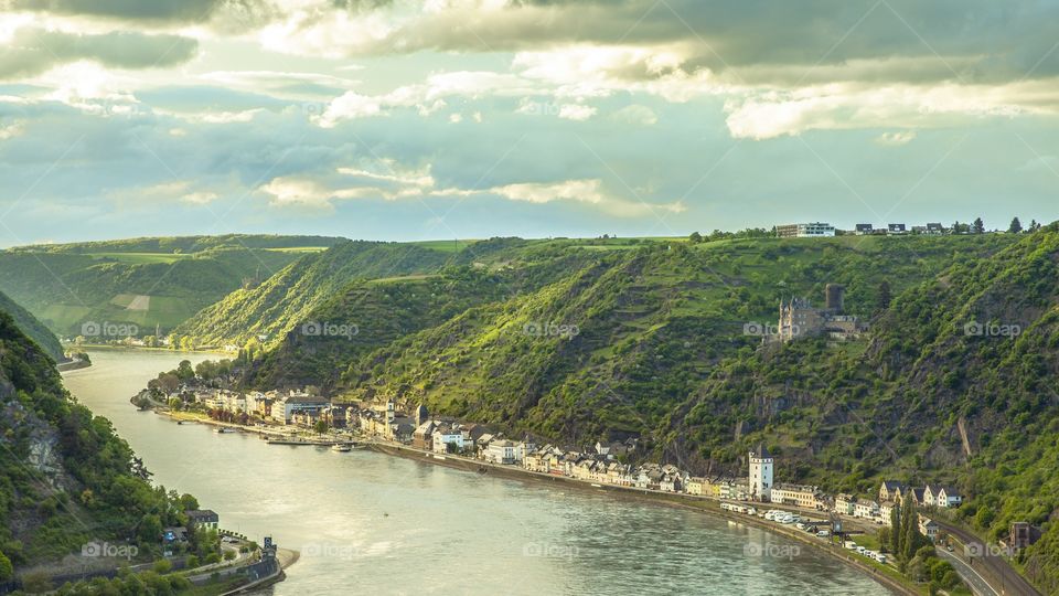 Rhine valley and the village Sankt Goarshausen Germany 