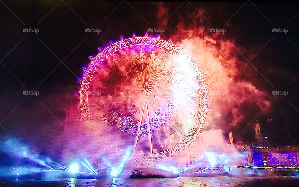 New year london eye . London eye firework 