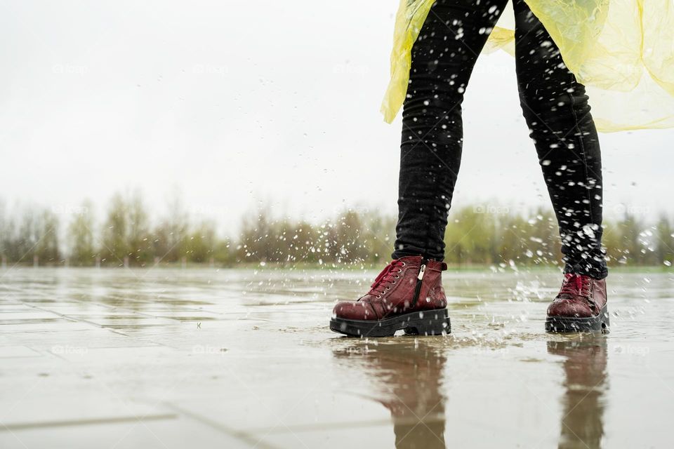 woman running in rain