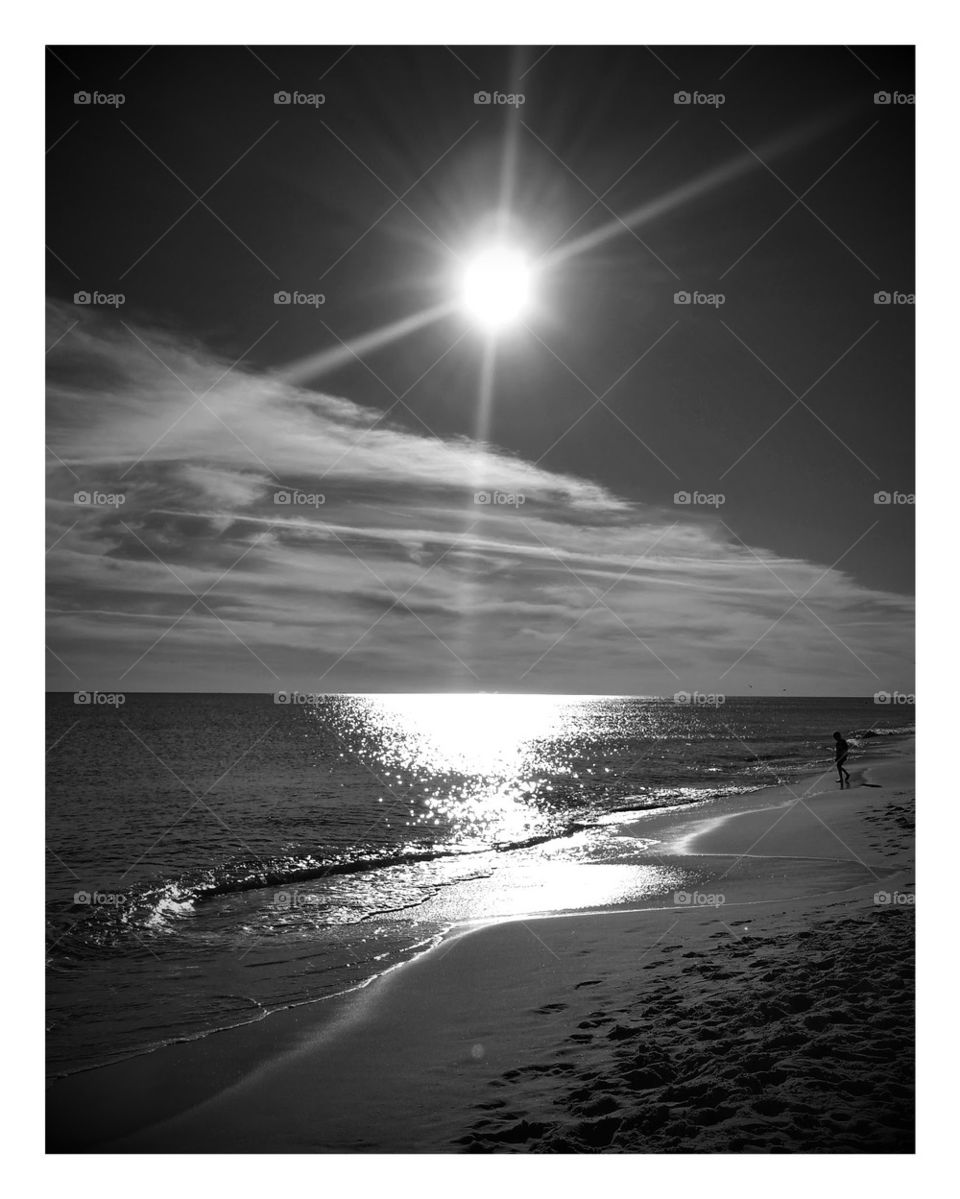 Blazing Sun On the Beach In Black & White