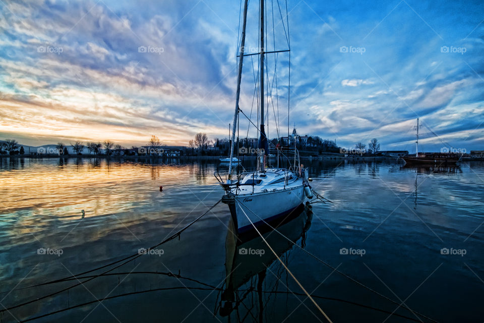 yacht at sunset