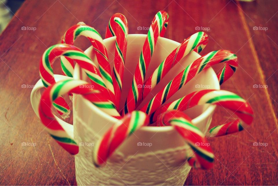 Candy canes in a cup. 