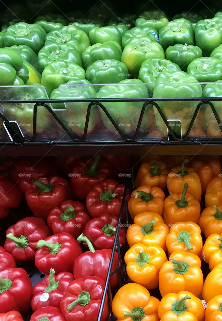 Bell peppers, red, green, and yellow 