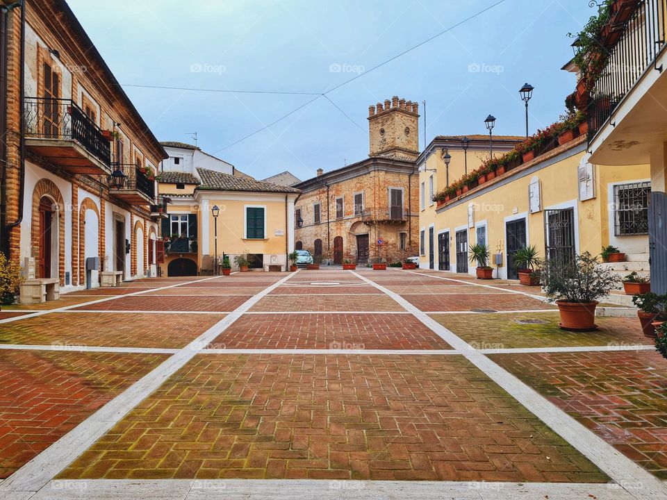 view of the square of Spoltore in Abruzzo (Italy)
