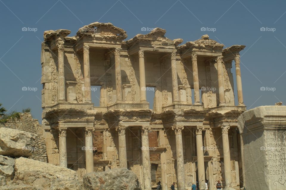 Old library in Ephesus. Old ruins at Ephesus, Turkey  which we visited on a Greek Island cruise.