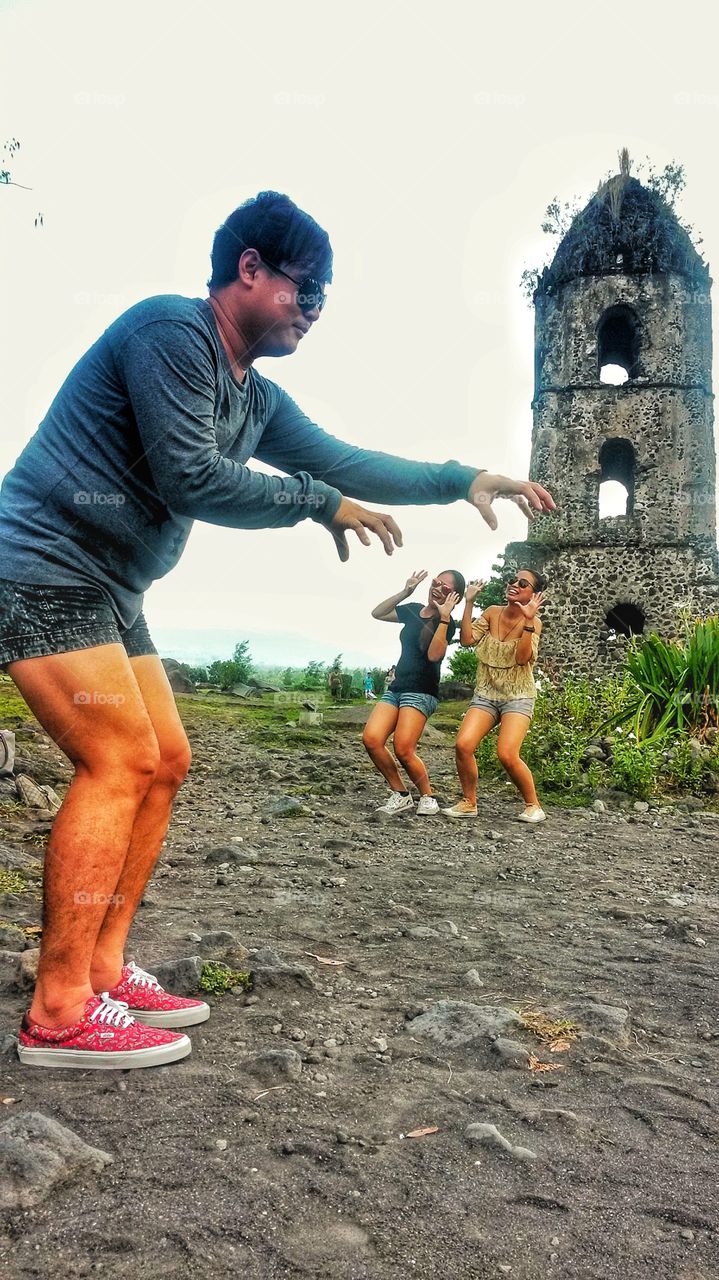 The Cagsawa Ruins are the remnants of a 16th-century Franciscan church. Only the church tower remains of the Cagsawa church, which was destroyed by the 1814 Mayon Volcano eruption.