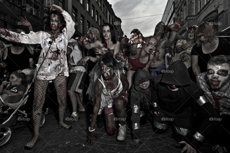 Zombie walk in Sweden. The undead took over the town of Malmö.