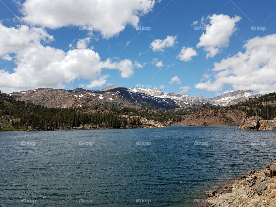 June Lake, lakeside vista of the snowcap Sierra