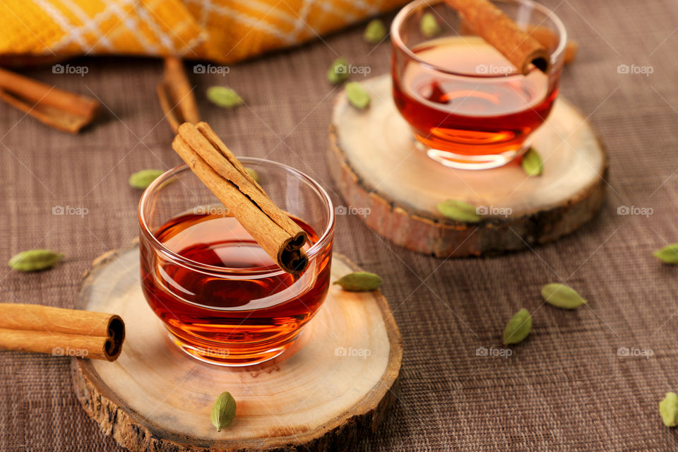 fresh organic green tea with cinnamon and cardamom