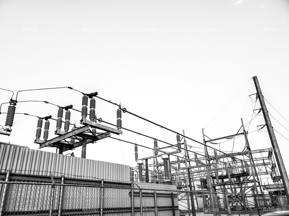 Power substation in black and white.