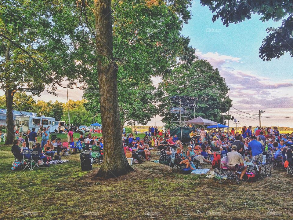 People enjoying picnic during summer