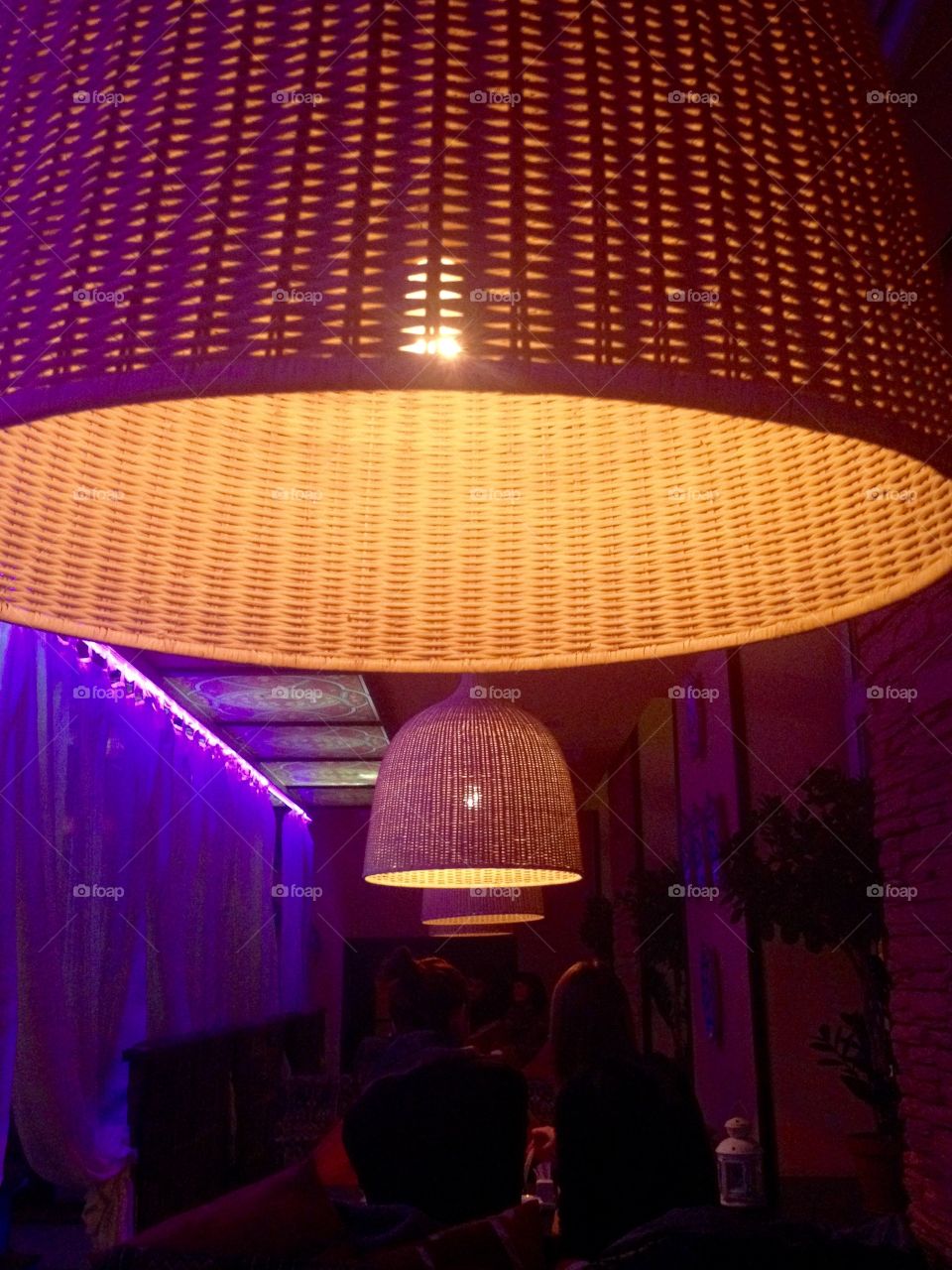 Woven lamps in a restaurant 