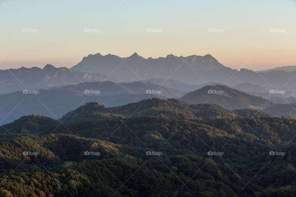 Mountain in the mist in the evening 