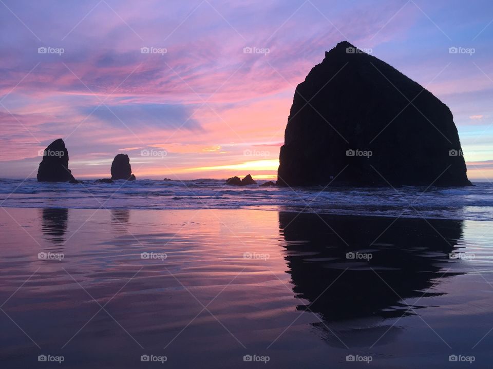 Sunset at Haystack Rock, Cannon Beach, OR