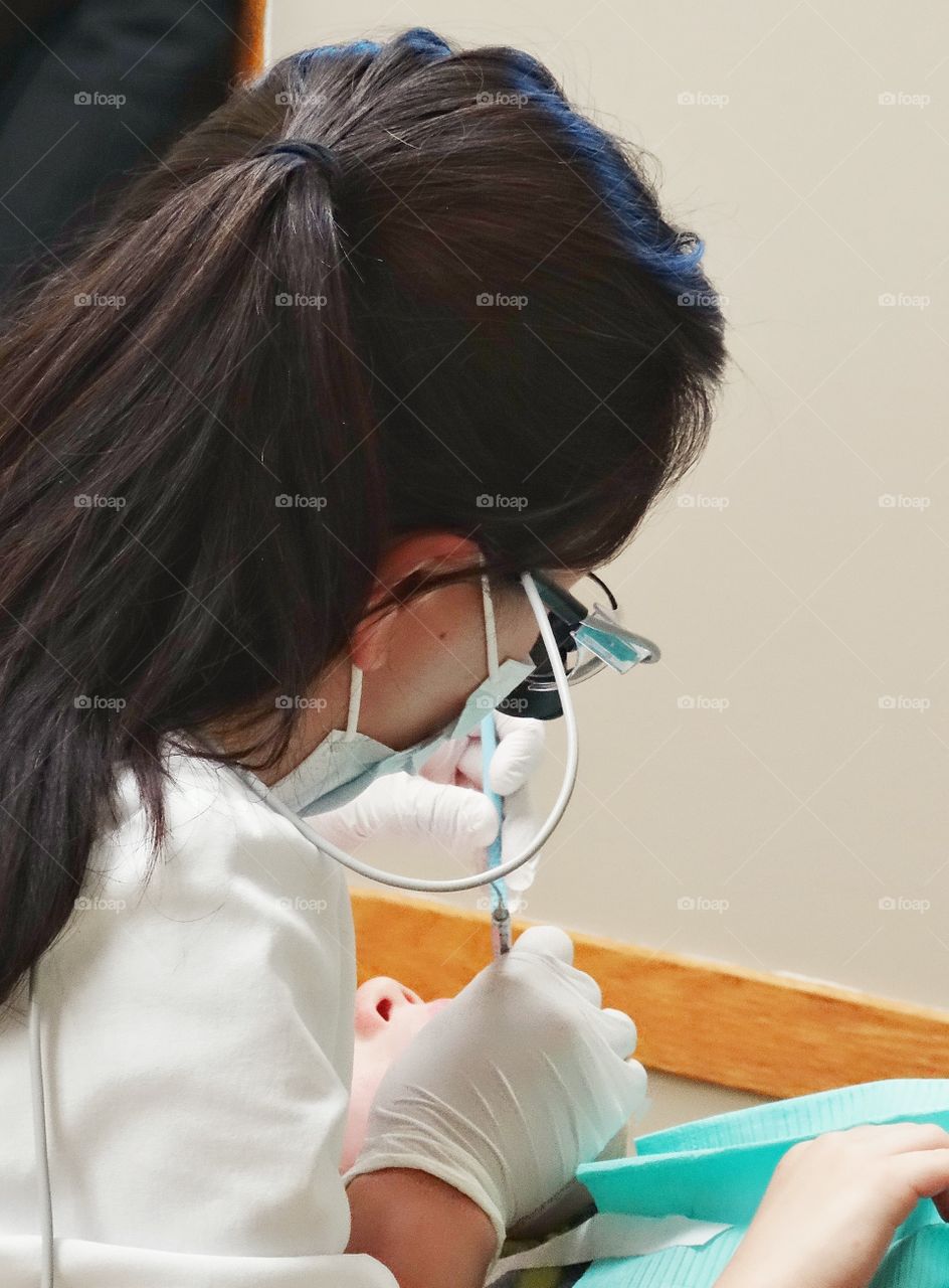 Visiting The Dentist. Brave Boy Getting A Dental Check Up
