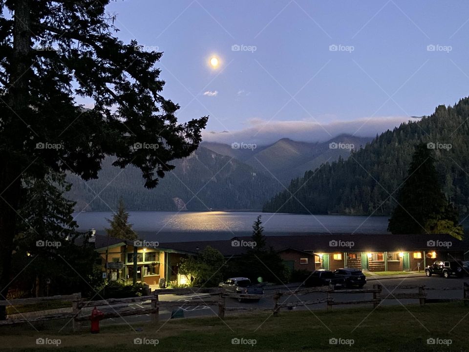 Lake Crescent under the moonlight