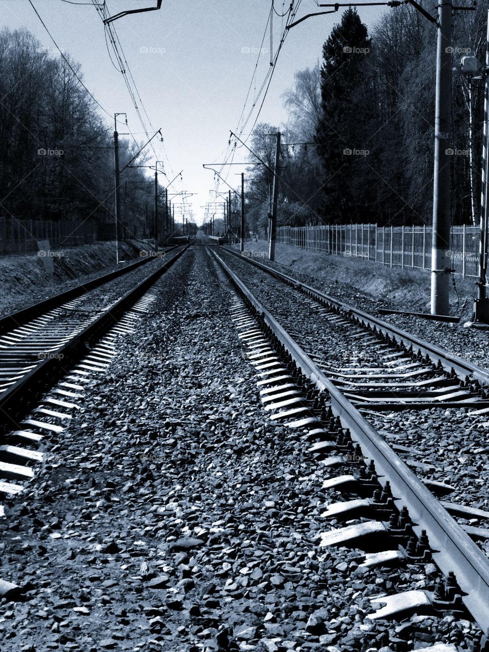 Railroad rails and sleepers that go into the distance