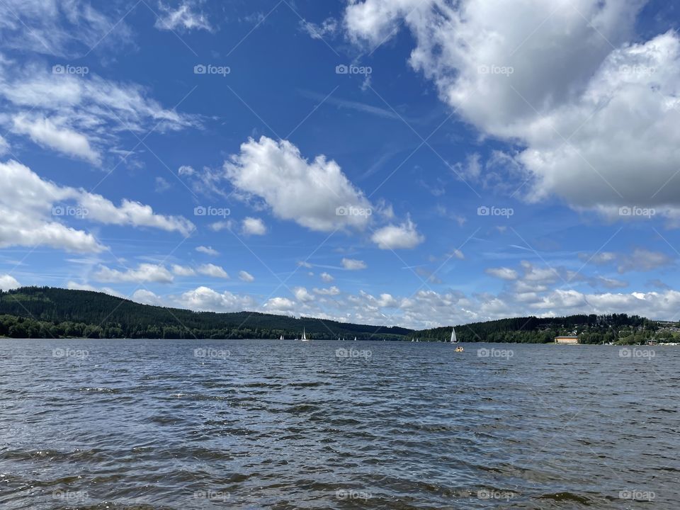 Sailing boats on Lipno lake.