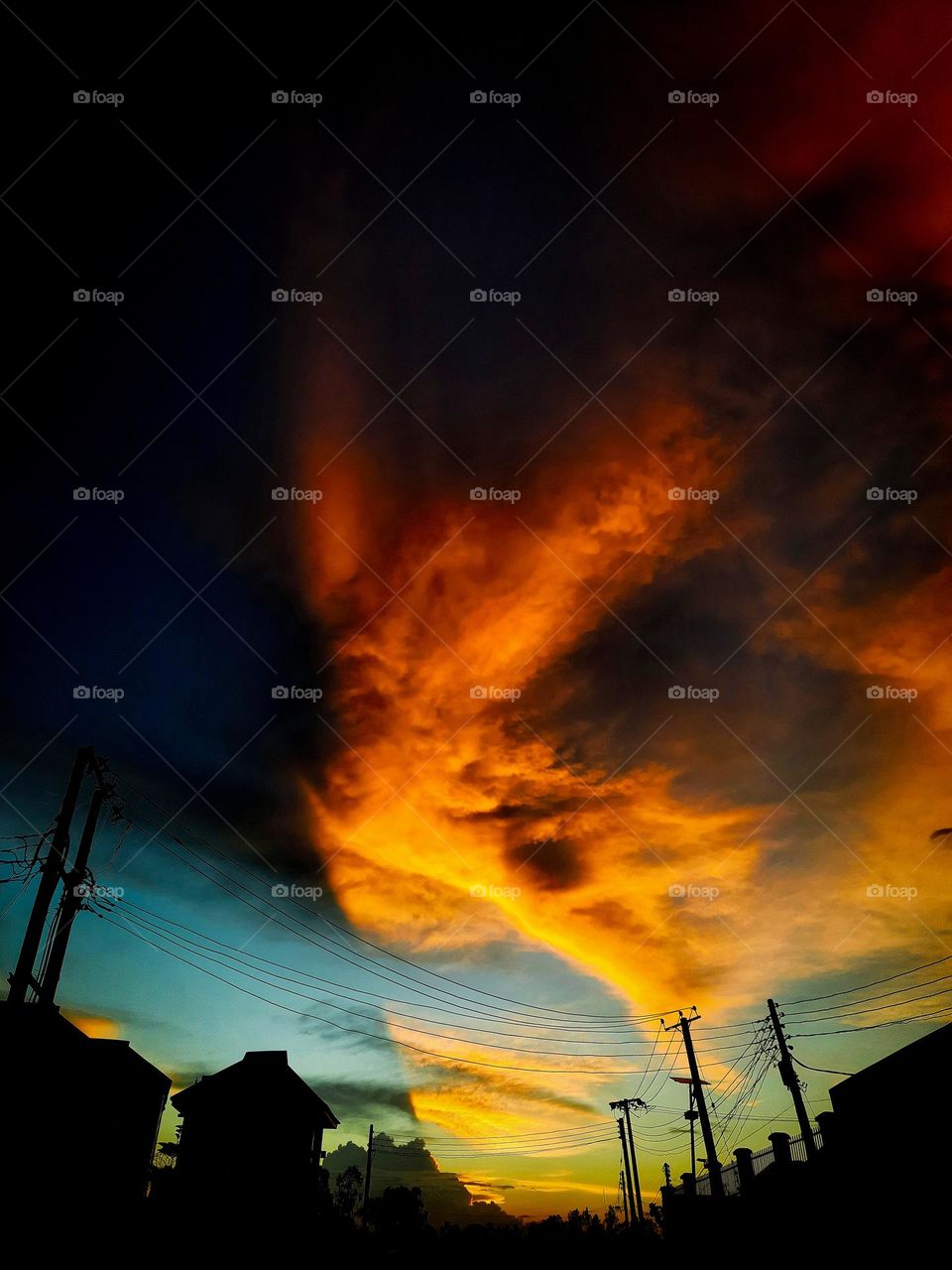 evening, clouds, colours, shapes, nature, buildings.