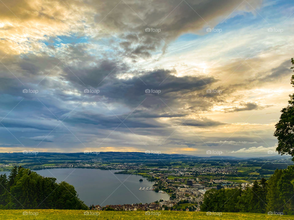 swiss landscapes, lake view, mountain view, nature, tranquility, sunset, sunrise, clouds over mountains, fog