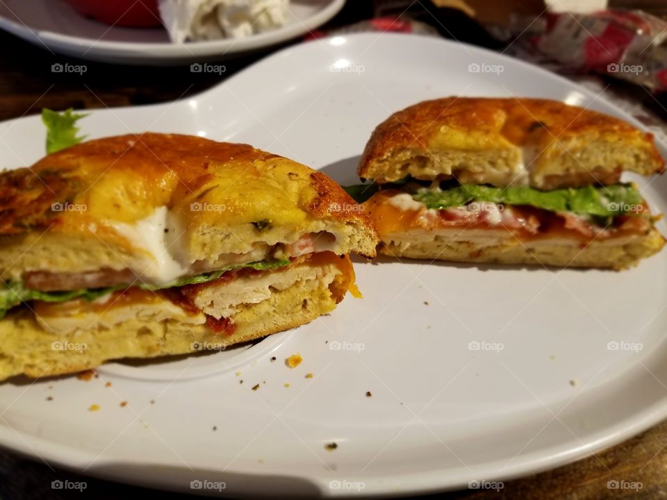 chicken and bacon ranch bagel sandwich