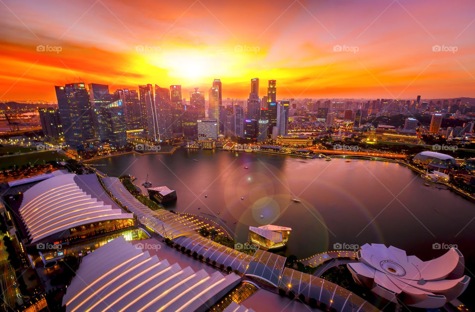 Cityscape of Singapore at sunset 