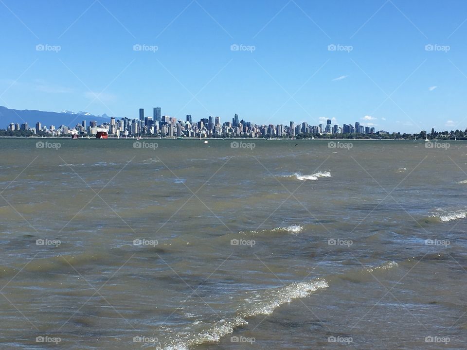 View on Vancouver city from Kitsilano beach