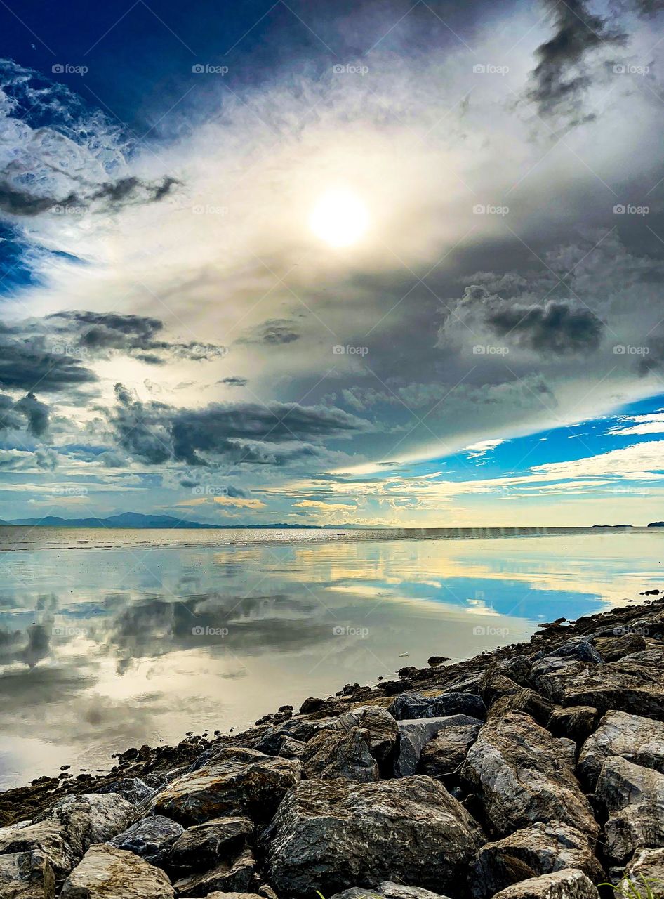 Sea view with the sky reflection on the water