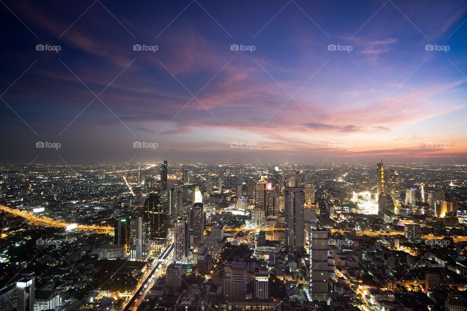 Bangkok/Thailand-May 04 2019:Night light view of the central city from Mahanakorn tower