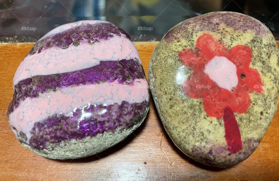Hand crafted painted rocks, things to create with youngsters 