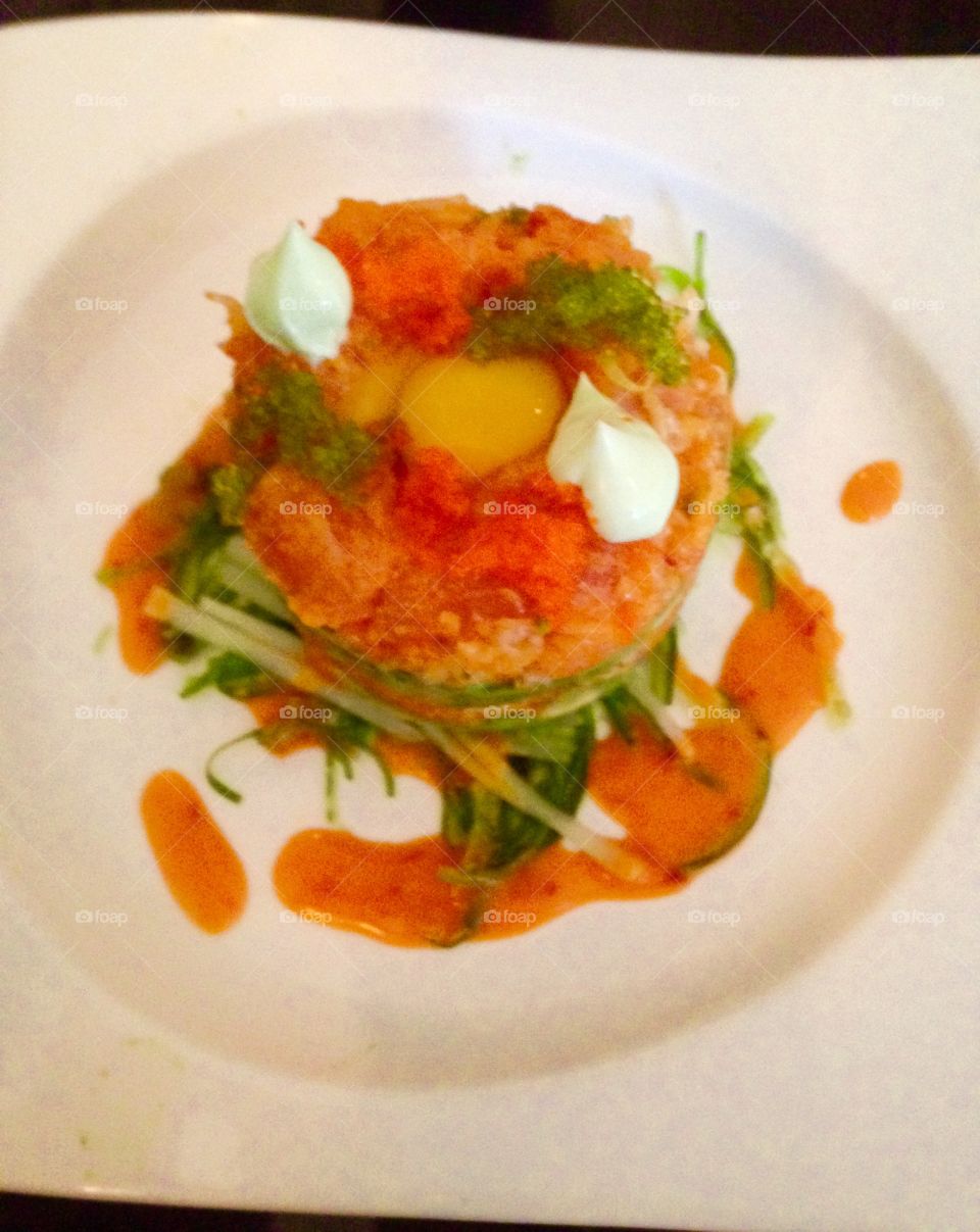 Mt. Fuji's Salmon Tartare with Quail Egg 