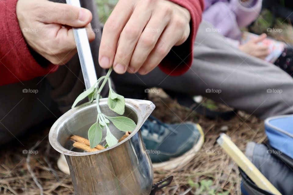 Tea break during hiking 