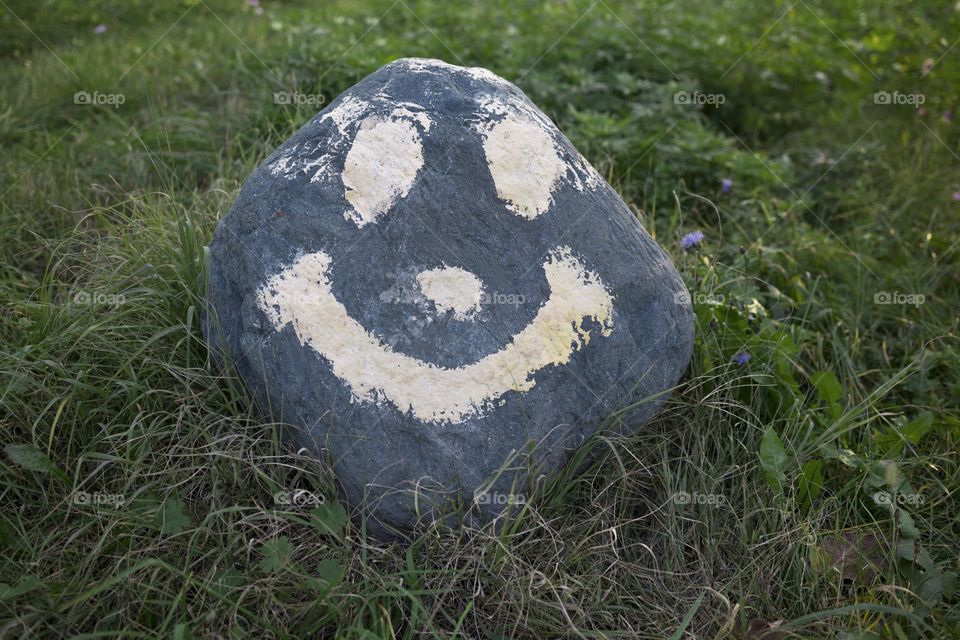 smile painted on stone , close up