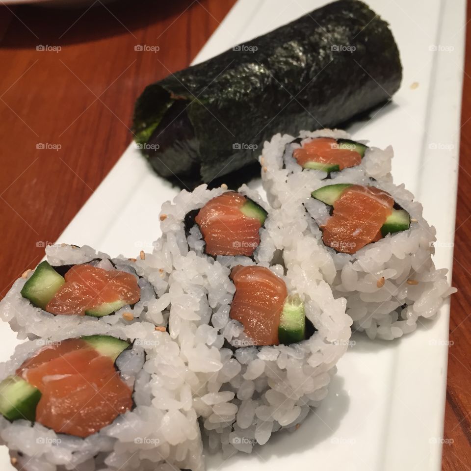 High angle view of fresh sushi