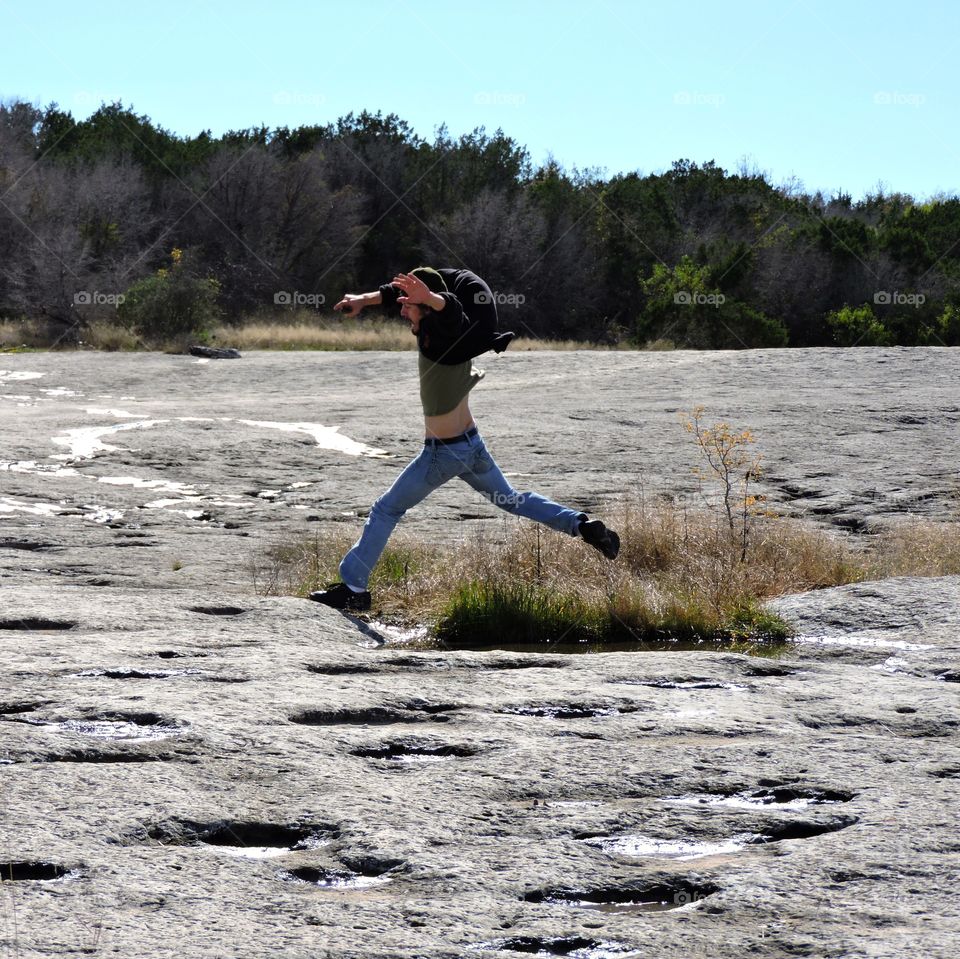 Rock Running!. Running over rock landscape in Texas. 
