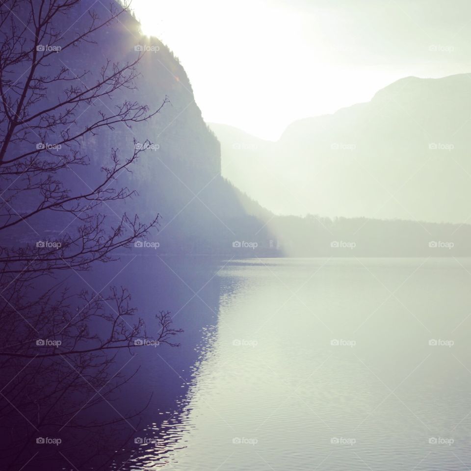 Morning light by the lake of Hallstatt