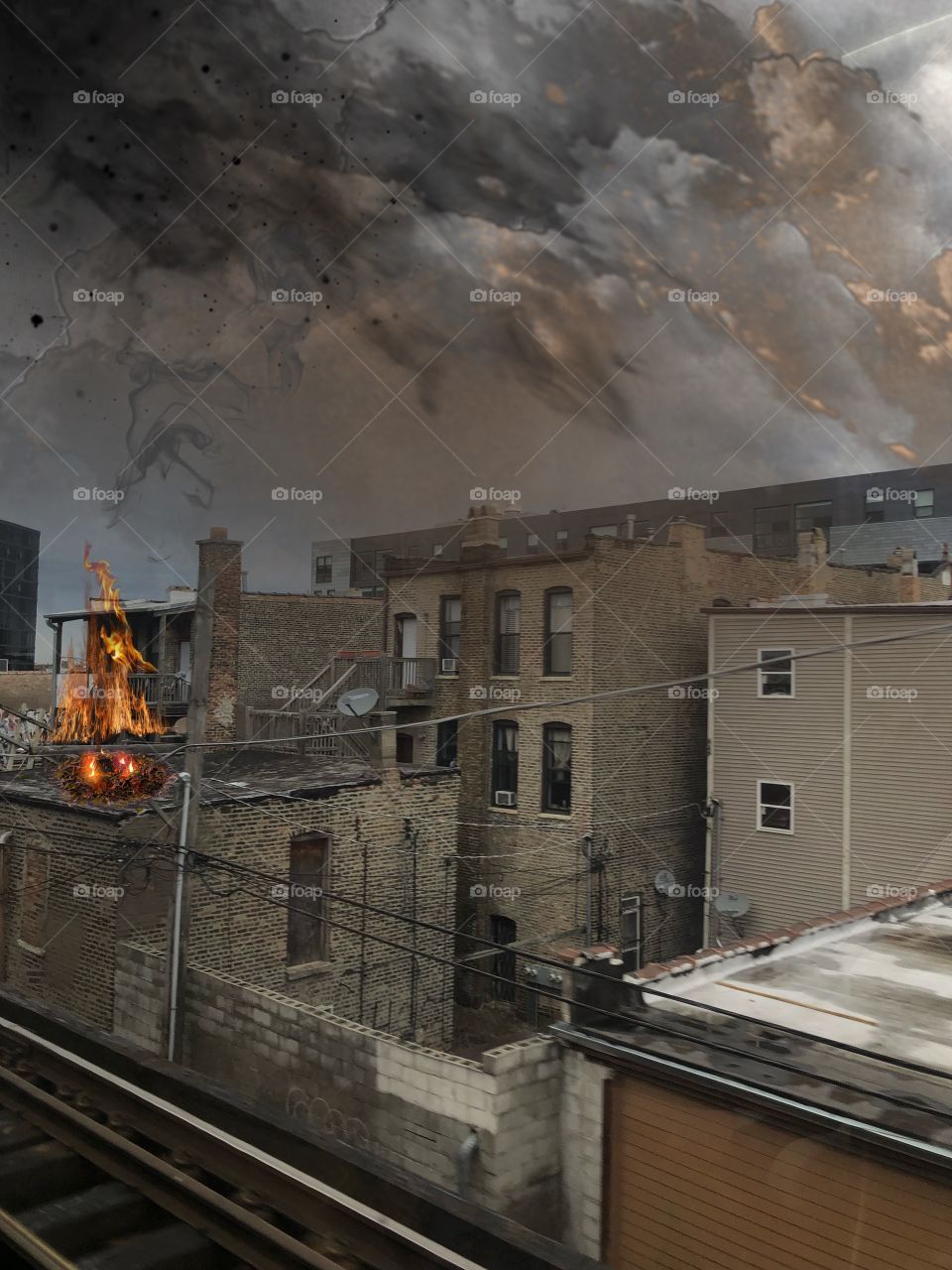 Chicago city, I took this picture while I was in the train. Neighbor in fire 