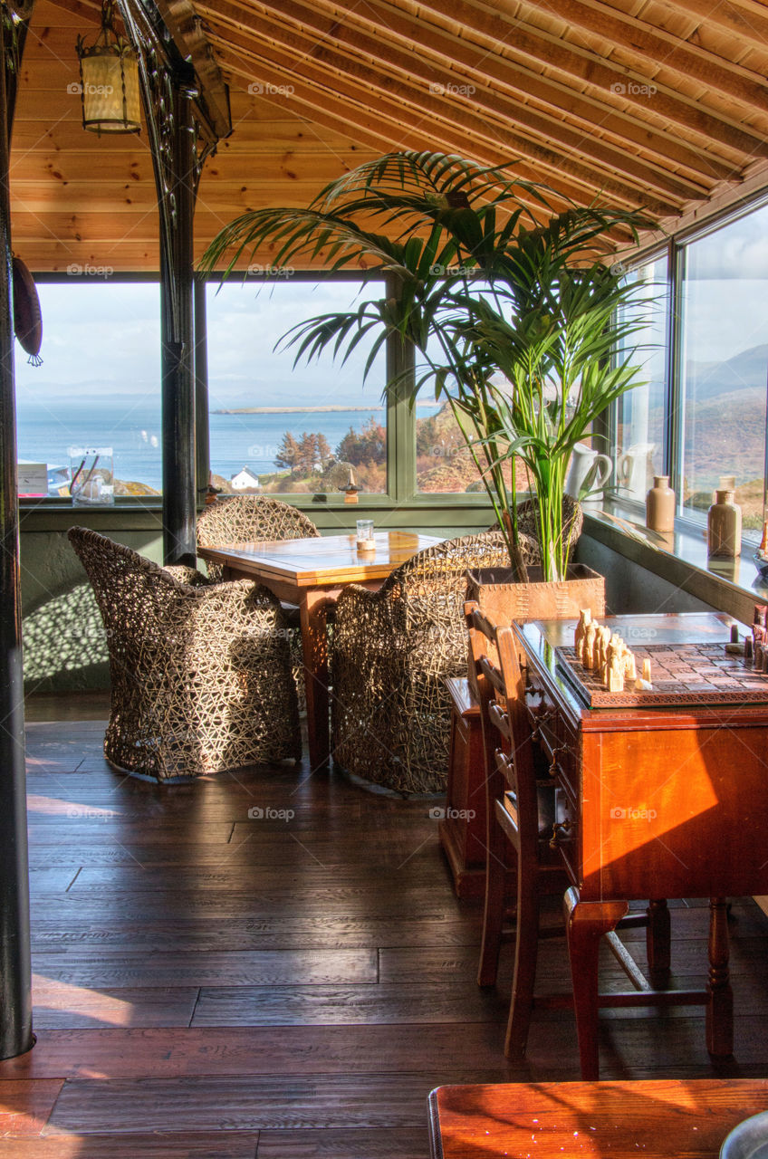 Wicker chairs and table in hotel