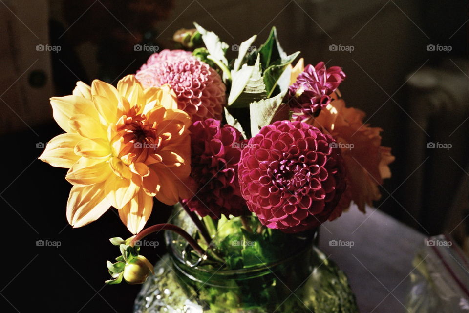 Beautiful summer bouquet with peonies 