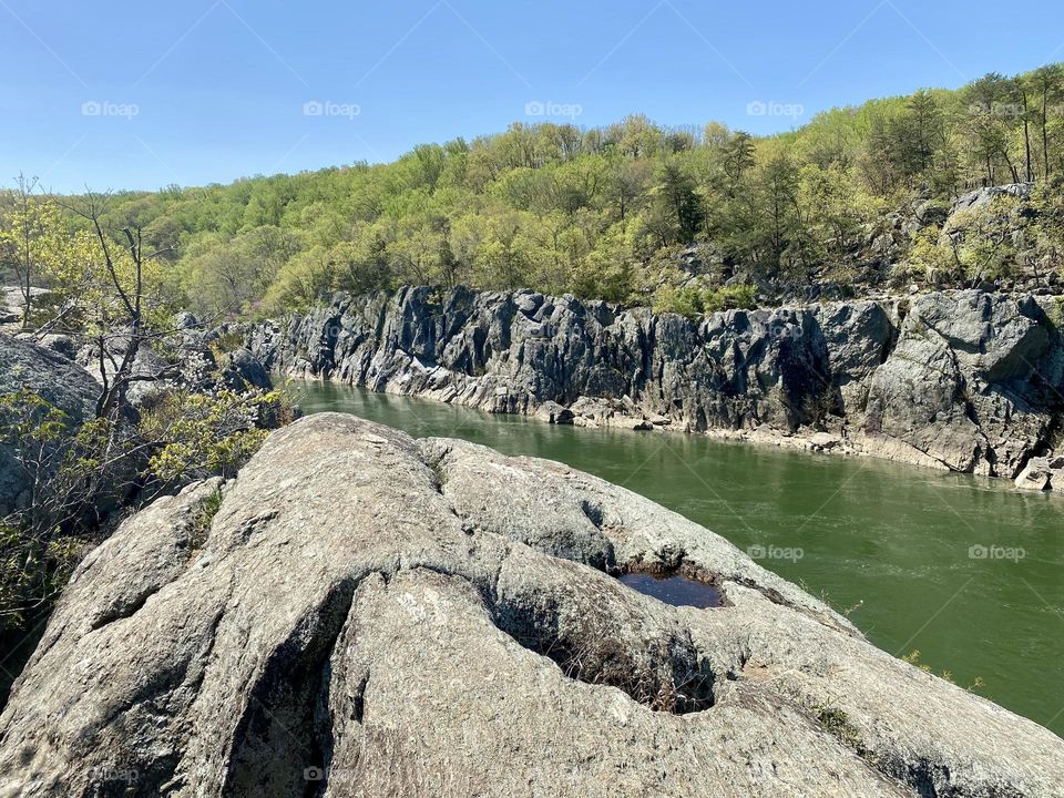 A river flowing between cliffs