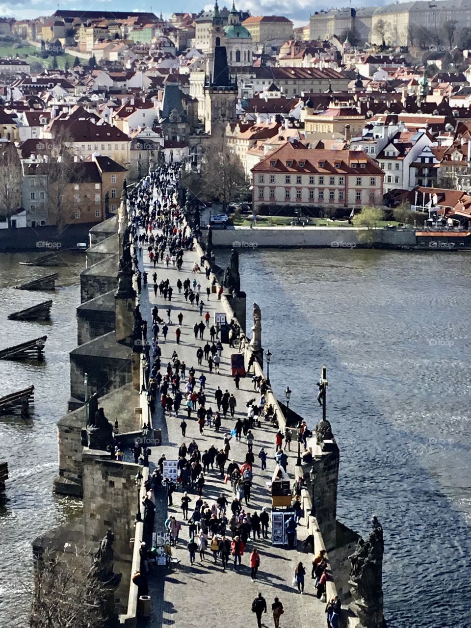 My favorite moment - Looking down at the people walking the historical St. Charles bridge that crosses the Vltava river in Prague