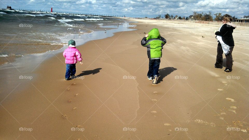 Cold windy walk on beach