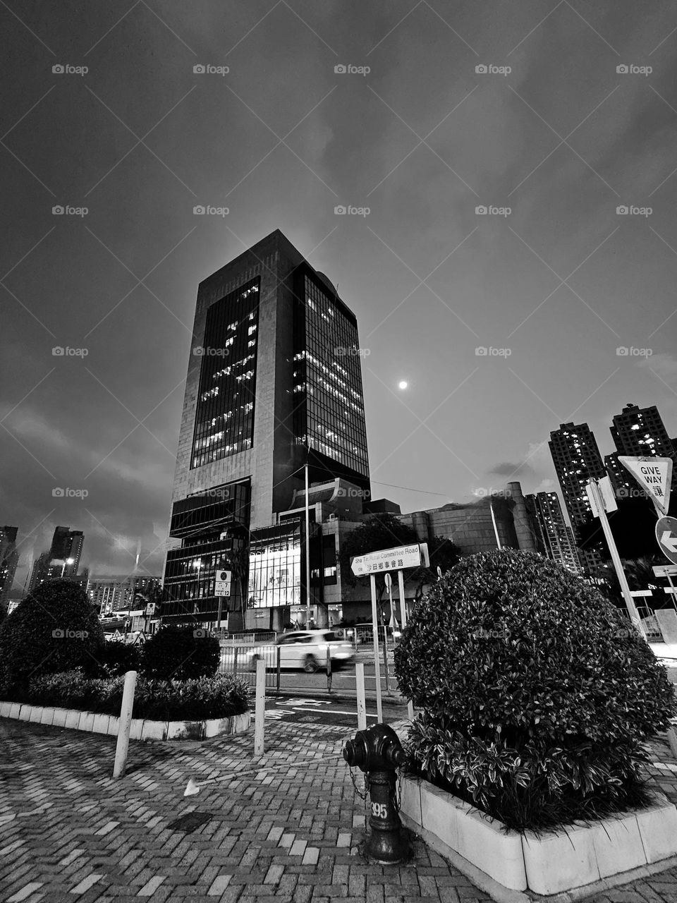 moon by a building at Shatin Hong Kong